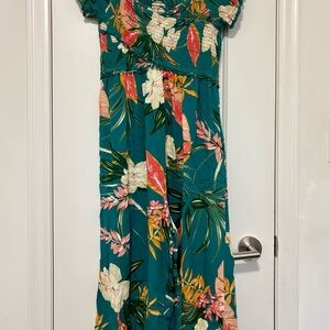 Women’s Floral Teal Wide-Leg Jumpsuit